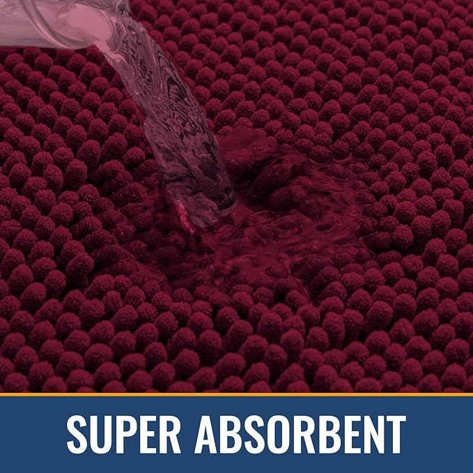 Arotive Bathroom Rugs 47x24, Extra Soft Absorbent Shaggy Chenille Bath Rugs, Machine Washable Rubber Backing Non-Slip Bath Mats for Bathroom Floor Tub and Shower, Home Decor Accessories, Burgundy