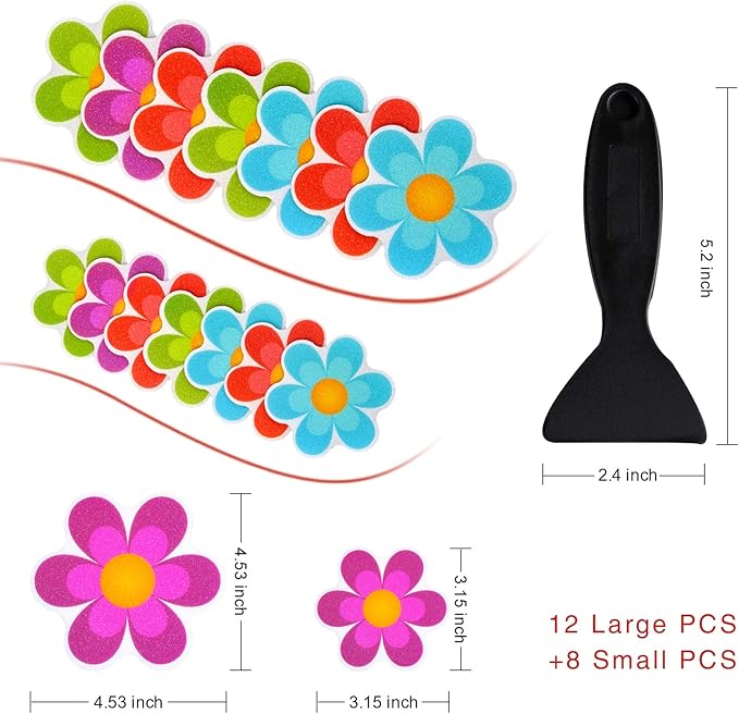 Original Bathtub Stickers Non-Slip, Safety Shower Treads Adhesive Bright Flowers Appliques with Premium Scraper