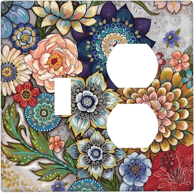 Boho Floral Colorful Floral Multi Color Flower Wallplates 1 Toggle 1 Duplex Switch Plate Electrical GFCI Faceplate Decorative Light Switch Covers for Bedroom Living Room Home Decor