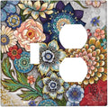 Boho Floral Colorful Floral Multi Color Flower Wallplates 1 Toggle 1 Duplex Switch Plate Electrical GFCI Faceplate Decorative Light Switch Covers for Bedroom Living Room Home Decor