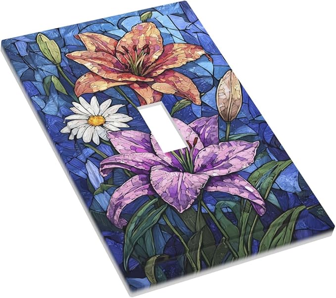 Decorative Light Switch Cover Vintage Colorful Flower Oil Painting Style 1 Gang Single Toggle Device Electrical Faceplate Switchplates Decorator Outlet Wall Plate for Bedroom Bathroom Decor