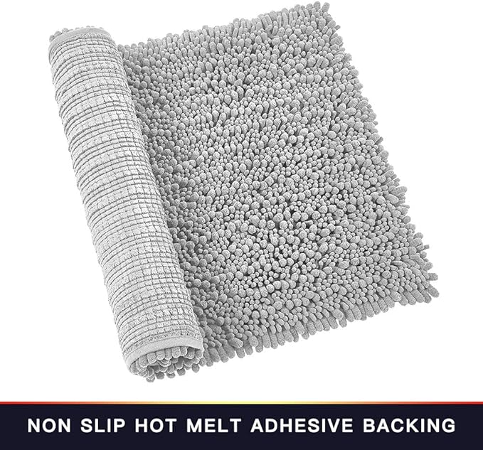 Walensee Bathroom Rug Non Slip Bath Mat (32x20 Inch Light Grey) Water Absorbent Super Soft Shaggy Chenille Machine Washable Dry Extra Thick Perfect Absorbant Best Large Plush Carpet for Shower Floor