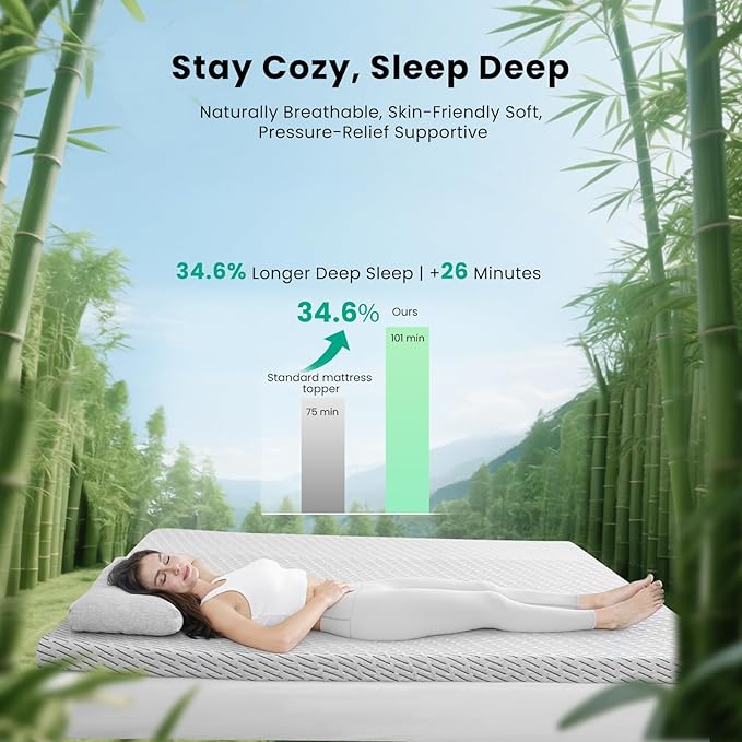 Bamboo Mattress Topper Twin Size 4 Inch, Cooling Gel & Bamboo Charcoal Memory Foam Mattress Topper for Back Pain Relief, Firm Dual-Layer Foam Bed Pad with Removable Cover College Dorm