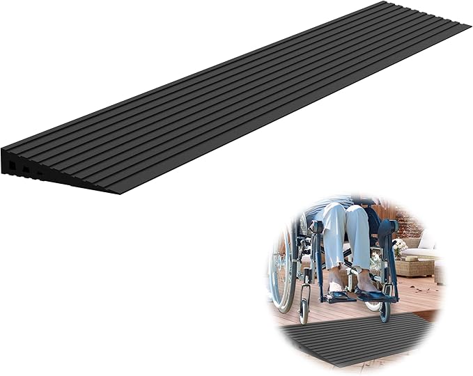1" Rise Threshold Ramps for Doorways, 2000 Lbs Load Capacity, 35.5" Wide Natural Rubber Power Wheelchair Ramp is Adjustable and Cuttable for Doorways, Curb, Sweeper, Power Scooters, Bathroom