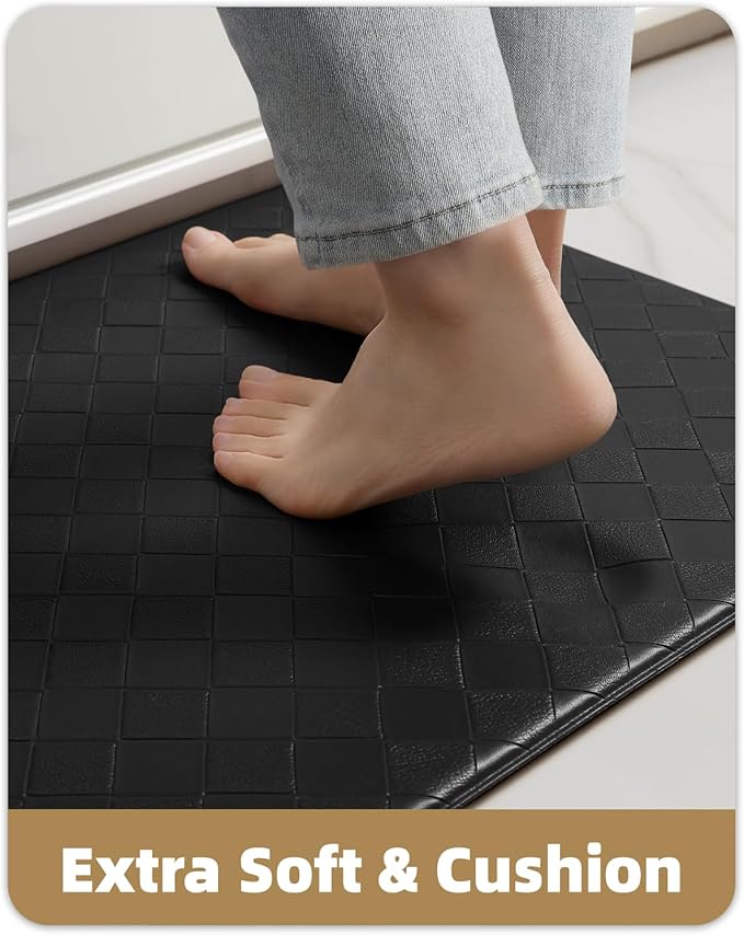 Color&Geometry Anti Fatigue Cushioned Checkered Designed Kitchen Mats Set, Easy Clean, Waterproof & Oil Proof Kitchen Floor Mat, Anti Slip Runner for Front Sink Comfort Standing,17x47+17x71,Black