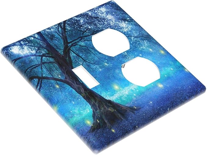 Decorative Light Switch Cover Plate Fantasy Fairy Tree In Mystic Forest 2 Gang Outlet Covers 1 Toggle 1 Duplex Wall Plate Decorate Electrical Switch Plate Covers for Bedroom Bathroom Decor