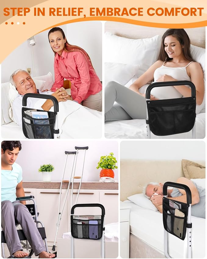 Bed Rails for Elderly Adults Safety - Adjustable Bed Assist Rail for Seniors - Stable Beds Side Rails with Storage Bag & Fixing Strap, Fit King Queen Full Twin