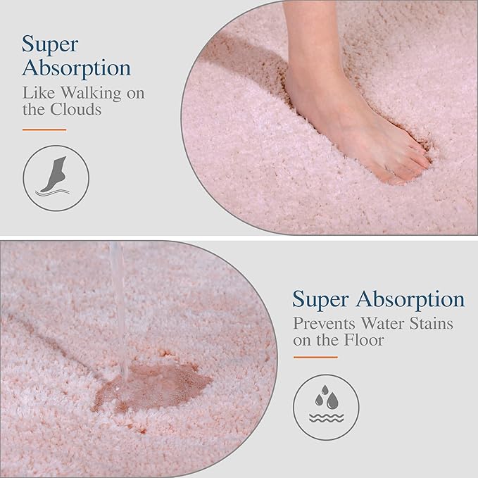 Walensee Large Shaggy Bath Mat (24 x 48, Blush) Non-Slip, Machine Washable, Extra Soft & Absorbent Microfiber Luxury Floor Mat