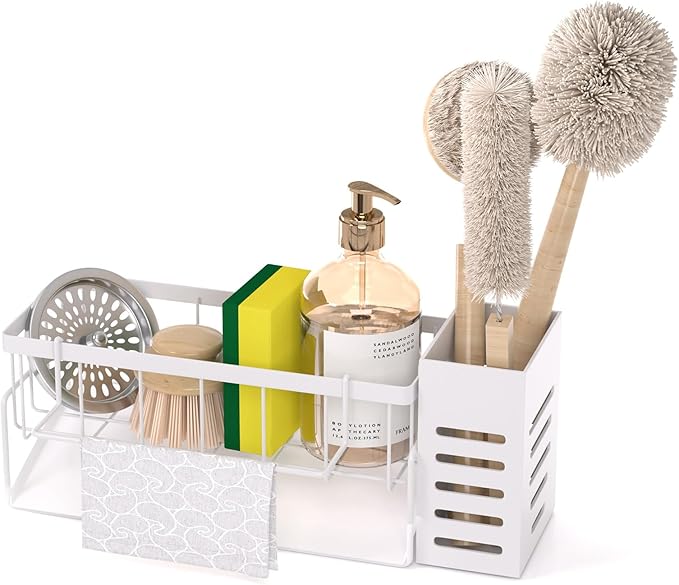 NET MEYA Kitchen Sink Caddy Organizer,Stainless Steel Sponge Holder with Dish Brush Holder,Soap Caddy for Countertop,Kitchen Sink Organizer Countertop Sink Accessories,Cleaning Caddy