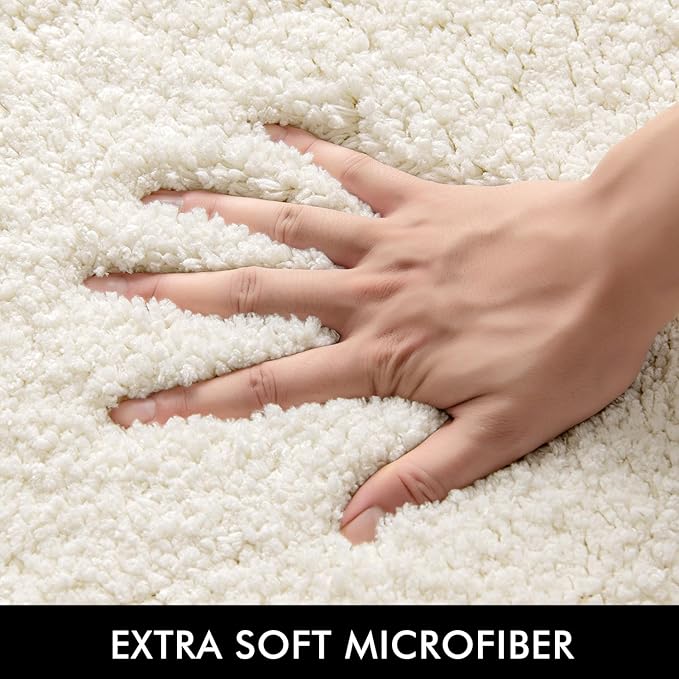 MIULEE Microfiber Toilet Bath Mat U-Shaped Contour Shaggy Rugs Non Slip Extra Thick Soft Absorbent Water for Bathroom Commode Machine Washable(20x20 Inch, Ivory)