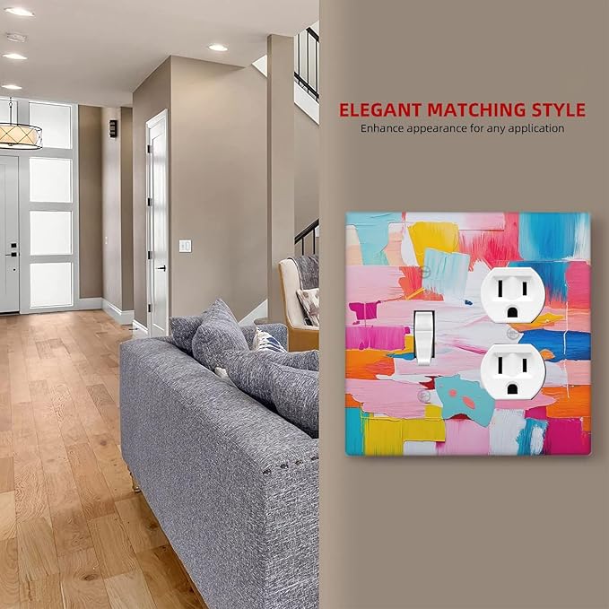 Wallplates Multicoloured Modern Watercolor Oil Painting 1 Toggle 1 Duplex Switch Plate Electrical GFCI Faceplate Decorative Light Switch Covers for living Room Bedroom Decor