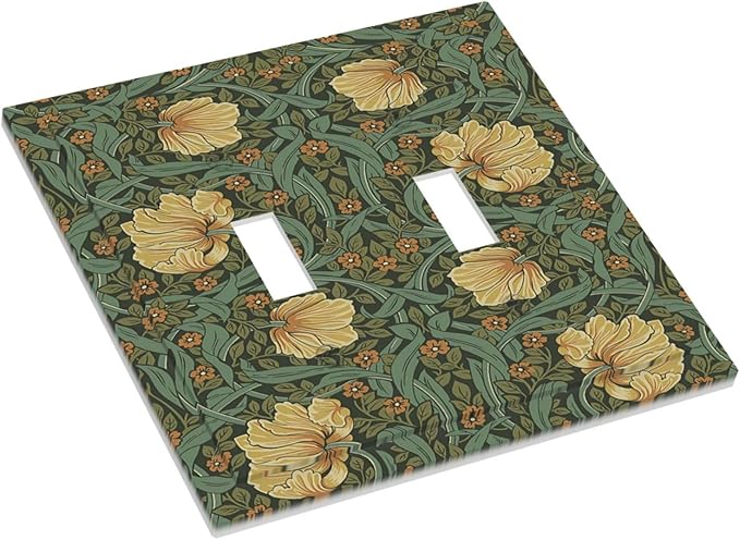 Decorative Switch Plates William Morris Floral Vintage Flowers Pattern 2 Gang Double Toggle Outlet Light Switch Cover Wall Plate Electrical Faceplate for Bedroom living Room Decor