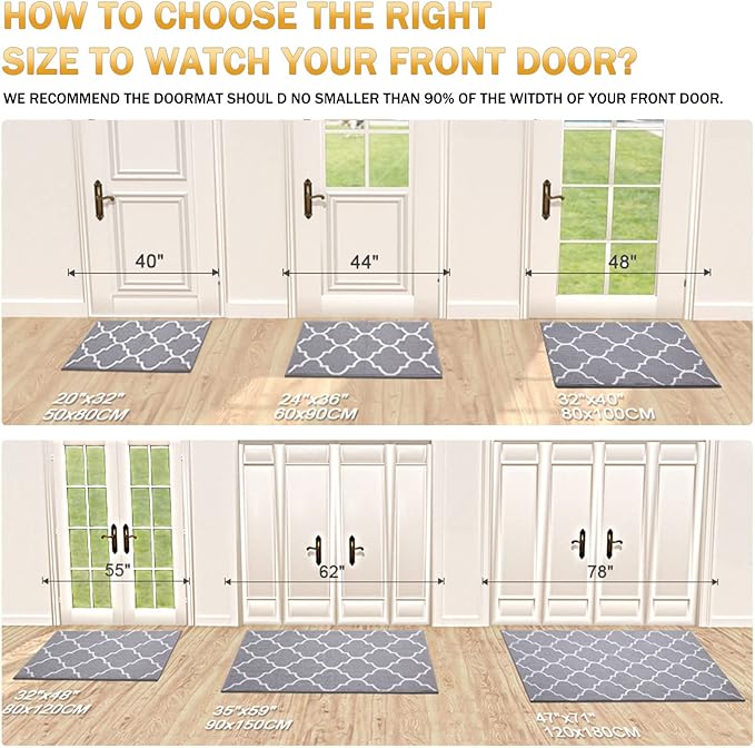 OLANLY Indoor Door Mat, 32x20, Non-Slip Absorbent Resist Dirt Entrance Mat, Washable Low-Profile Inside Floor Doormats for Entryway, Grey
