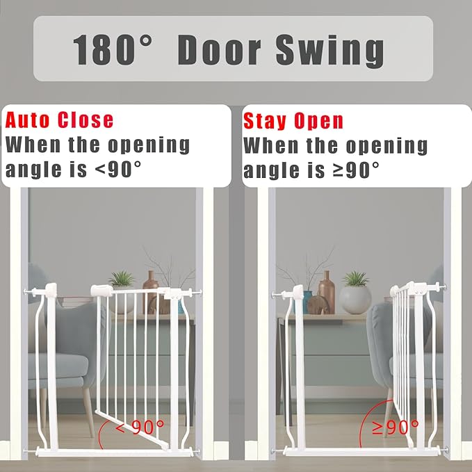 Heavy Duty Baby & Dog Safety Gate - Extra Wide 76.4-81.1 Inch, White Metal, Tension Mounted No Drilling Pet Gate for Stairs & Doorways, 30 Inch Tall