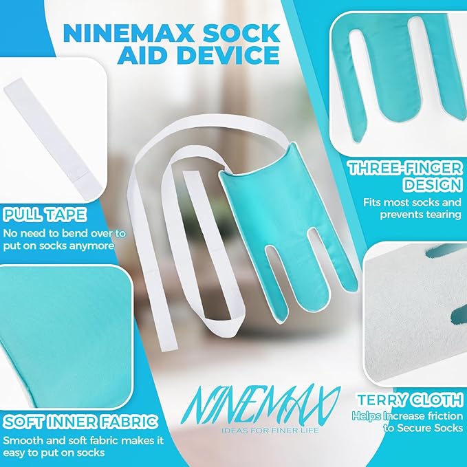 NINEMAX Sock Aids for Putting On Socks,Sock Helper Assistant Device No Bending for Easy On, Puller for Seniors Elderly Disabled Diabetics