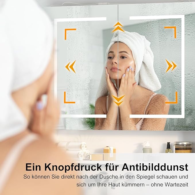 Lighted Medicine Cabinet with 2 Doors,Large Led Medicine Cabinet with Mirror,Anti-Fog, Wall-Mounted Bathroom Mirror with Storage,Brightness Adjustable,31.5" Wx30 H