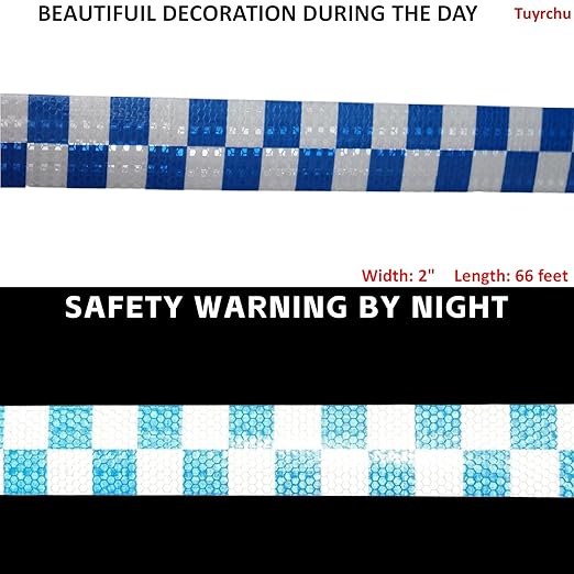 Reflective Tape Blue and White 2 inch X 66 feet X 10 Rolls, Outdoor Waterproof Hazard Conspicuity Warning Marking Tape