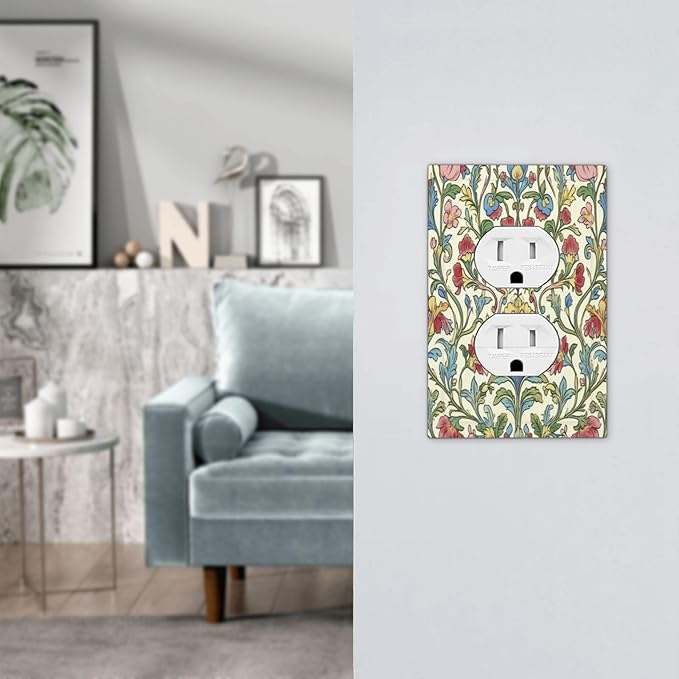 Outlet Covers Boho Red Floral Morris Plant Leaves 1 Gang Duplex Light Switch Cover Decorative Switch Plates Electrical Receptacle Faceplate Wall Plate For Farmhouse Cabin Decor