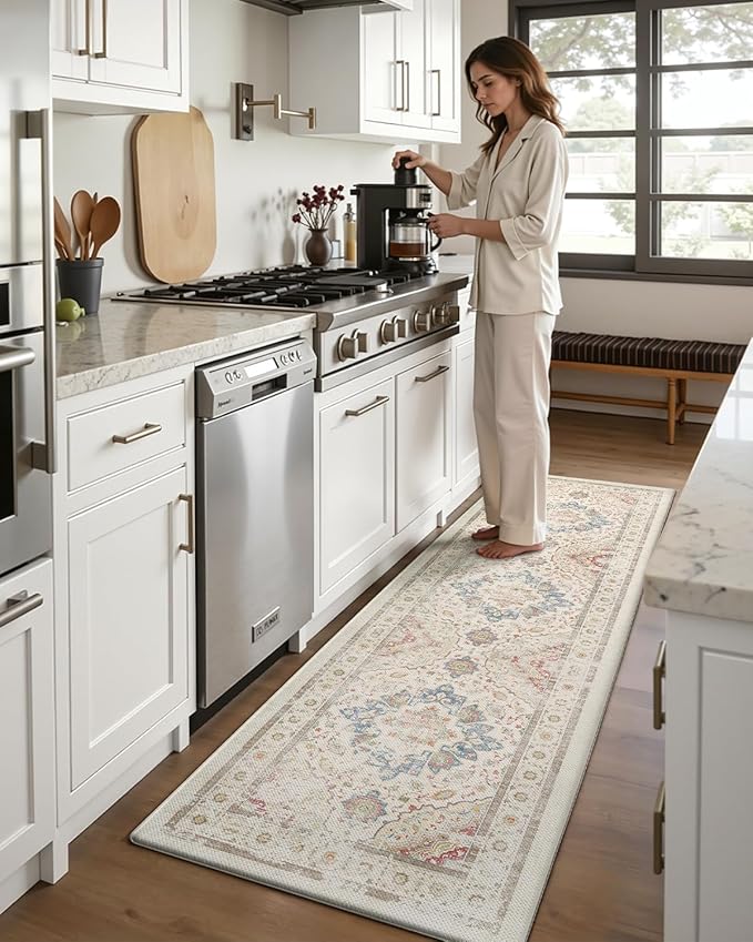 DEXI Kitchen Mats for Floor Cushioned, 17x59 Extra Large Wide Runner Rug Non Slip, Waterproof Soft Comfort Standing Padded Anti Fatigue Decorative, Light Beige