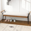 LukeAlon Modern Chenille Entryway Bench, Upholstered End of Bed Bench with Arms Classic Bedroom Ottoman Bench with Metal Legs Elegant Footstool for Entrance Living Room, White