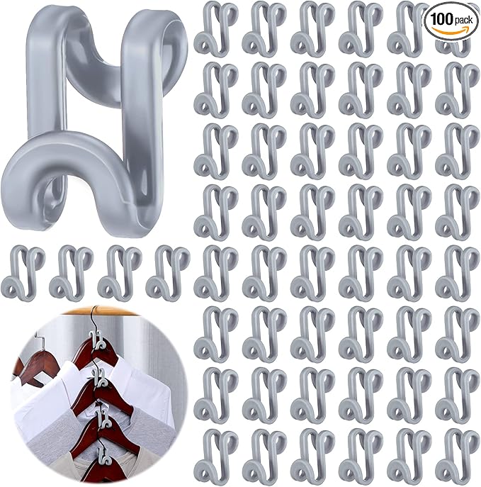 Unittype 100 Pcs Clothes Hanger Connector Hooks, Space Saving Extender Clips Cascading Hanger Hooks Organizer for Closet Organizers, College Dorm Essentials (Gray)
