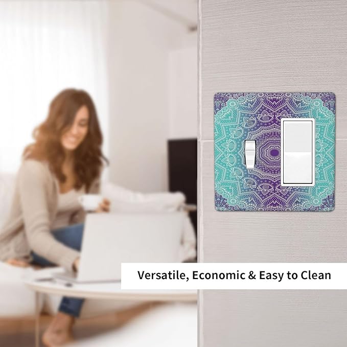 Ombre Modern Mandala Floral Geometric 2 Gang Light Switch Covers Single Toggle Rocker Combination Wall Plate Cover Electrical Faceplate Decorative Switchplate for Livingroom Bedroom Bathroom Decor