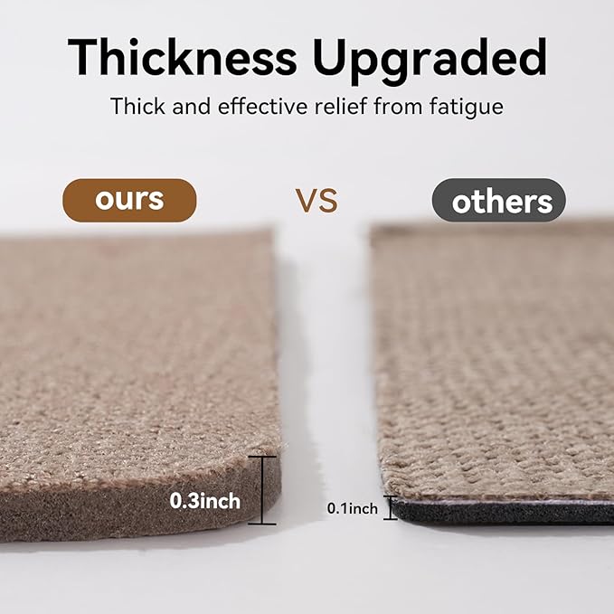 Kitchen Runner Rugs Non Slip Washable, Linen-Like 0.3" Thick Cushioned Absorbent Kitchen Mats for Floor, Mild Anti-Fatigue Long Sink Floor Mat Laundry Standing Mat, Easy Clean, Brown 17"x59"