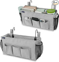Surblue Bedside Organizer with Hook Bedside Caddy Hanging Storage Bag with Adjustable Straps and Water Bottle Holder for Home College Dorm Bunk Bed Accessories, Crib Bed, Hospital Bed,Lightgrey,2PCS