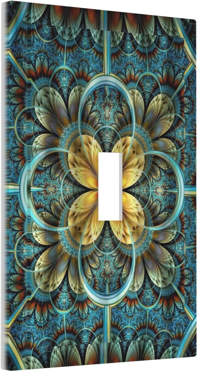 Light Switch Cover Boho Fractal Mandala 1 Gang Wall Plate Cover Bohemia Single Toggle Outlet Covers Decorative Switchplate Electrical Faceplate for Bathroom Bedroom Decor