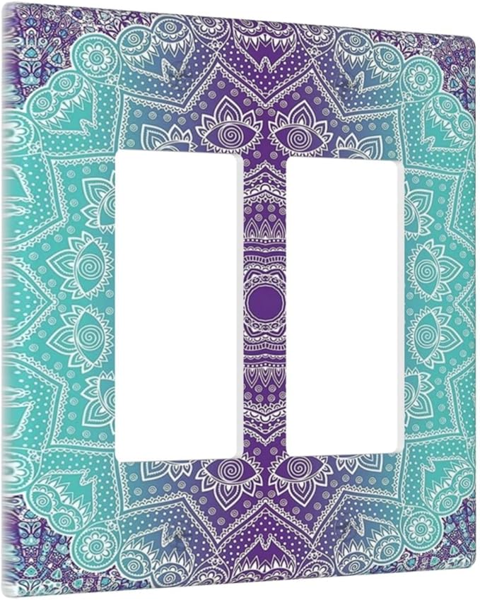 Outlet Covers Ombre Modern Mandala Floral Geometric 2 Gang Wall Plate Double Rocker Light Switch Cover Decorative GFCI Receptacle Cover Electrical Switchplate for Bathroom Bedroom Decor