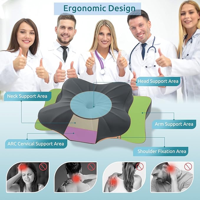 DONAMA Cervical Pillow for Neck and Shoulder,Contour Memory Foam Pillow,Ergonomic Neck Support Pillow for Side Back Stomach Sleepers with Pillowcase-Standard Size