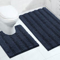Turquoize Chenille Bathroom Rugs Set Non-Slip Bath Mats for Bathroom Super Absorbent Shaggy Rugs for Tub Shower Toilet Plush Bath Rug Plus U Contour Rug (Oversized: 24" x 36" and 20" x 24" U), Navy