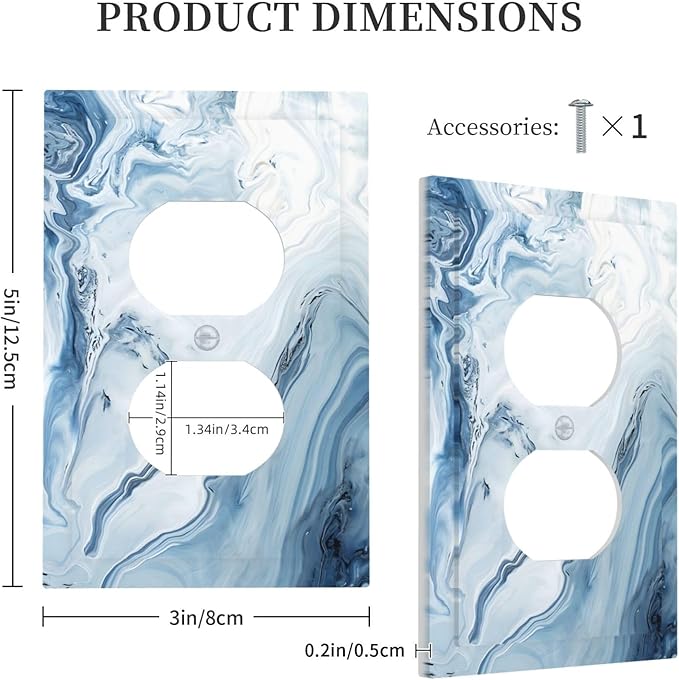 Light Blue Marble Texture Abstract Print Outlet Covers 1 Gang Duplex Light Switch Cover Decorative Switch Plates Electrical Receptacle Faceplate Wall Plate for Bathroom Kitchen Home Decor
