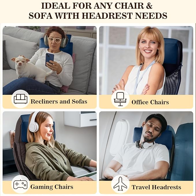 Recliner Headrest Pillow, Adjustable Comfort Neck & Head Support Pillow, Soft Velvet Non-Slip Headrest for Pain Relief & Relaxation, Ideal for Recliner, Couch, Chair, Sofa