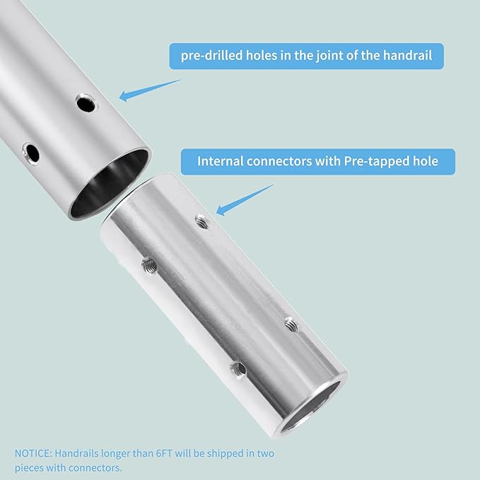 10FT Modern Aluminum Handrail Set, handrails for Indoor Stairs,Deck,Slope, Wall Mounted Staircase handrails, Zink Alloy Brackets Included,Rust Free. (Anodized Silver, 10 FT)