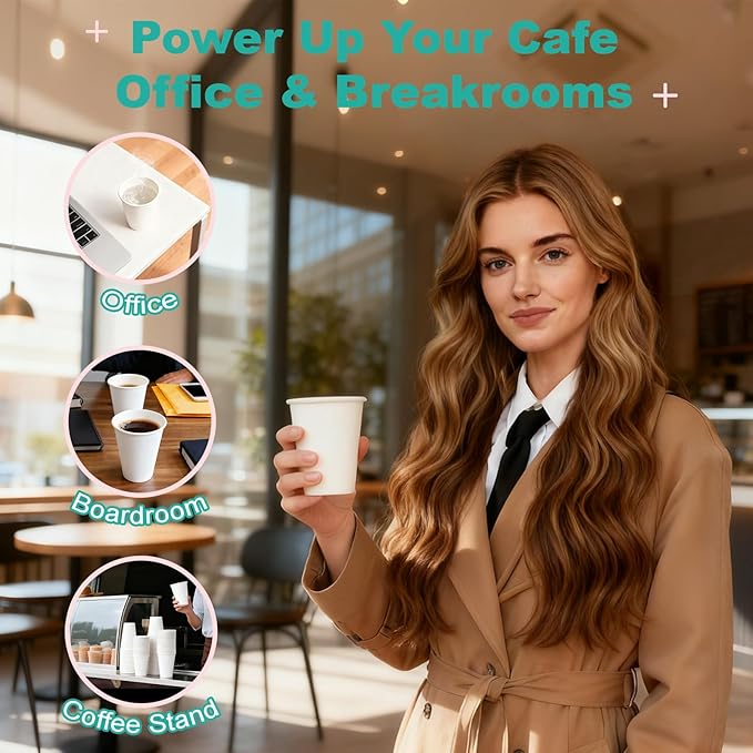 8 oz 1000 Pack Disposable Coffee Cups, Bulk White Disposable Paper Cups, Coffee Cups for Hot Tea, Chocolate and Cold Drinks