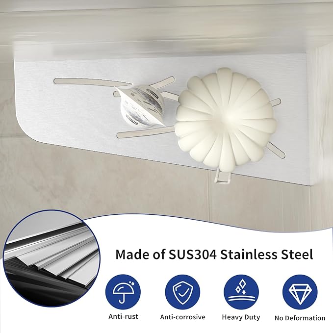Corner Shower Shelf 12" Brushed 304 Stainless Steel Quadrilateral Corner Shelf Recessed Bathroom Shower Shelf, No Drilling
