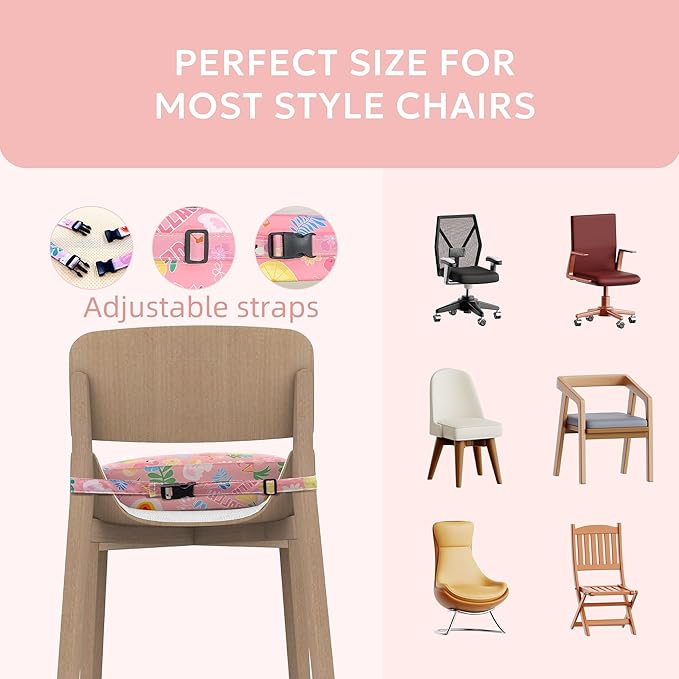 Toddler Booster Seat for Dining Table,Portable Kids Booster Seat - Adjustable, Non-Slip, Lightweight & Easy to Clean (Pink)