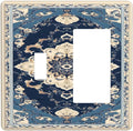 Decorative Outlet Covers Boho Beige Navy Blue Medallion 2-Gang Combo Light Switch Cover Plate Single Toggle/Rocker Wall Plate Plug Switch Plate Covers for Country Bathroom Bedroom Decor