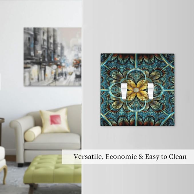 Light Switch Cover Boho Fractal Mandala 2 Gang Wall Plate Double Light Switch Plate Bohemia Toggle Decorative Outlet Covers Electrical Switchplate for Bathroom Bedroom Decor