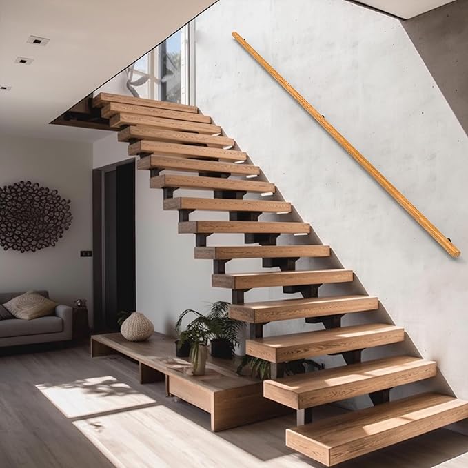 8FT Wood Stair Handrails Wall Mount, Hand Railings for Stairs Indoor Outdoor, Non-Slip Staircase Handrail for Corridor, Lofts, Patio, Kindergarten Guardrail (Size: 8ft)