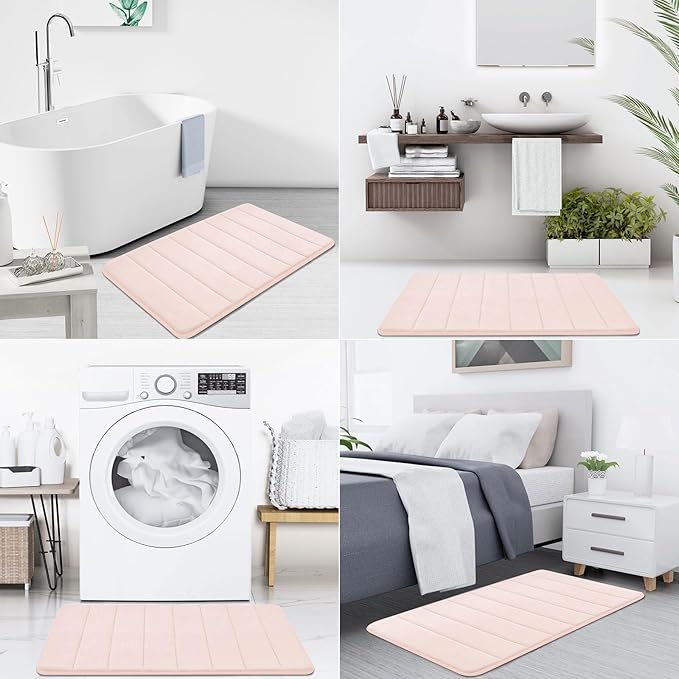 Buganda Memory Foam Bath Mat, 60" x 24", Ultra Soft and Non-Slip Bathroom Rugs, Water Absorbent and Machine Washable Bath Rug Runner for Bathroom, Shower, and Tub, Pink