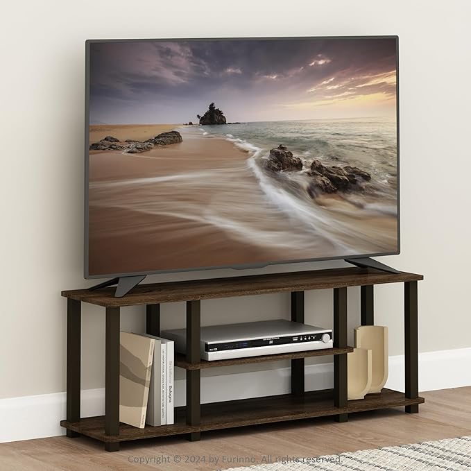 Furinno Turn-N-Tube No Tools 3D 3-Tier Entertainment TV Stand up to 50 inch TV, Square Tubes, Walnut/Brown
