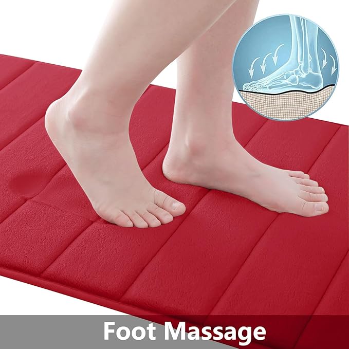 Buganda Memory Foam Bath Mat, 47" x 17", Ultra Soft and Non-Slip Bathroom Rugs, Water Absorbent and Machine Washable Bath Rug Runner for Bathroom, Shower, and Tub, Red