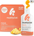 Healthycell Focus & Recall, Daily Liquid Brain Supplement for Focus & Memory - Nootropics Supplement for Concentration & Alertness with L-Theanine, Omega-3 & Taurine - 30 Gel Packs