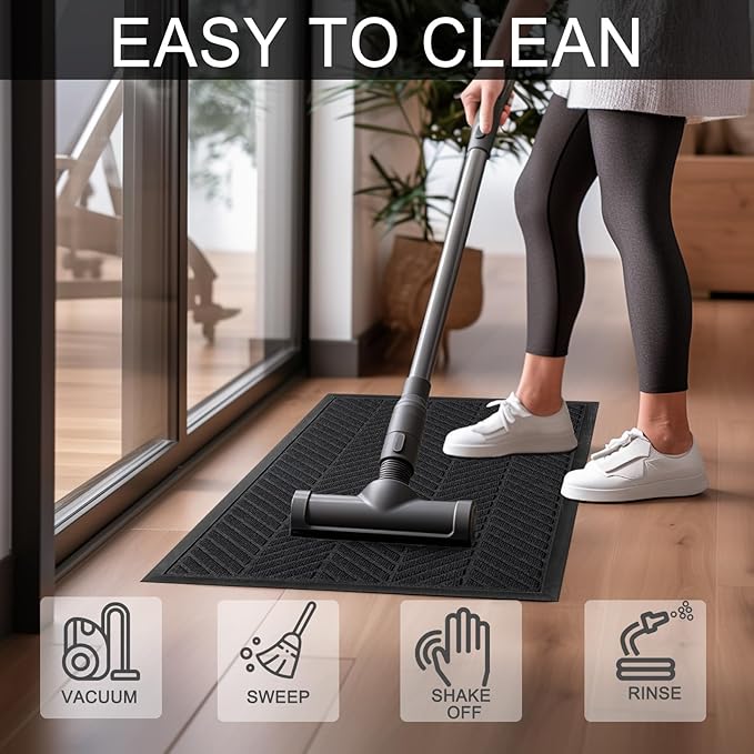 Front Door Mat 36"x24" Indoors Outdoors Welcome Mats, Waterproof Non-Slip Rubber Backing Heavy Duty Doormat Outside Entrance, Low Profile Entryway Rugs Floor Mat for Patio, Pattern A Black