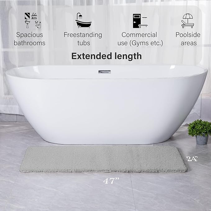 Luxury Quick Dry Non-Slip Bathroom Rugs【24'' x 47'' Light Grey】 Highly Absorbent Washable and Ultra Soft, Extra Thick Fluffy Bath Mats for Shower/Kitchen/Bathtub Floor