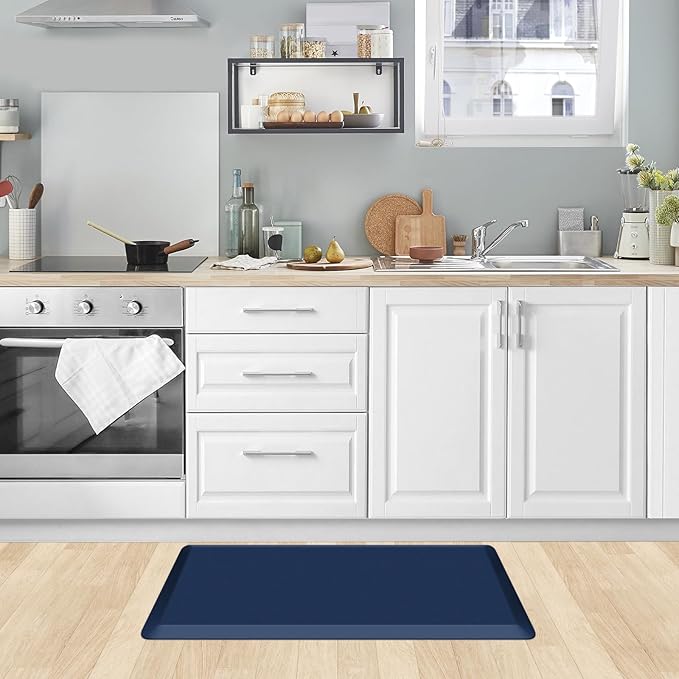 KitchenClouds Kitchen Mat Cushioned Anti Fatigue Rug 17.3"x28" Waterproof Non Slip Standing Desk Mat Comfort Floor Mats for Kitchen House Sink Office (Blue)