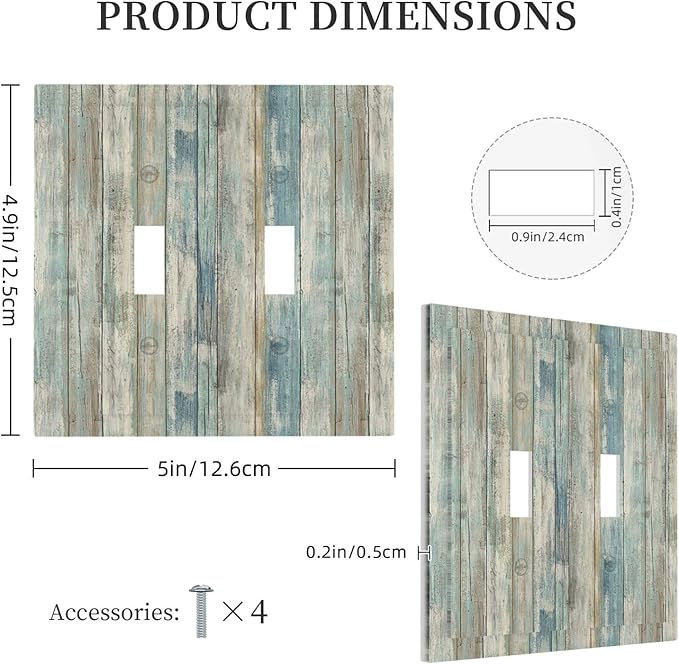Tea Vintage Wood Plank Distressed Grain Rustic Shiplap Board Double Toggle Light Switch Cover Decorative 2-Gang Wall Plate Cover Dual Device Electrical Switchplate for Farmhouse Bathroom Decor