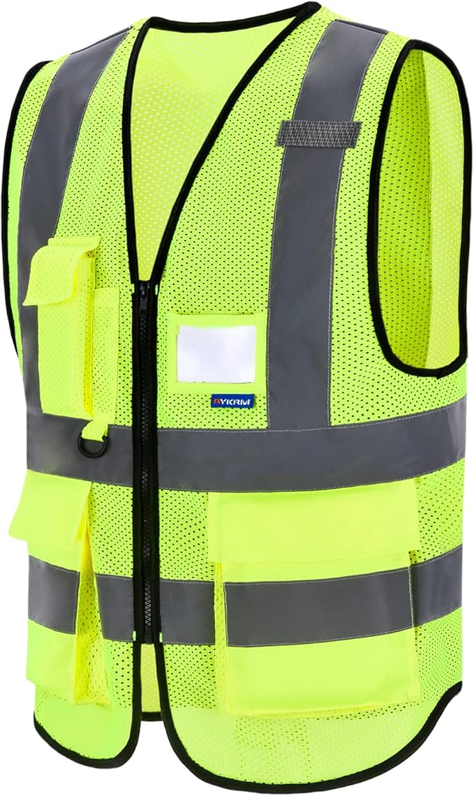 A-SAFETY High Visibility Mesh Safety Reflective Vest with Pockets and Zipper,Hi Vis Viz Reflective Safety Vest(Yellow Mesh M)